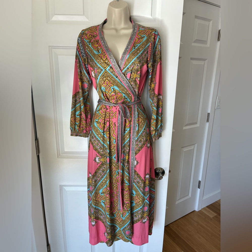 Hale Bob Midi Elegant Pink Paisley Wrap Dress